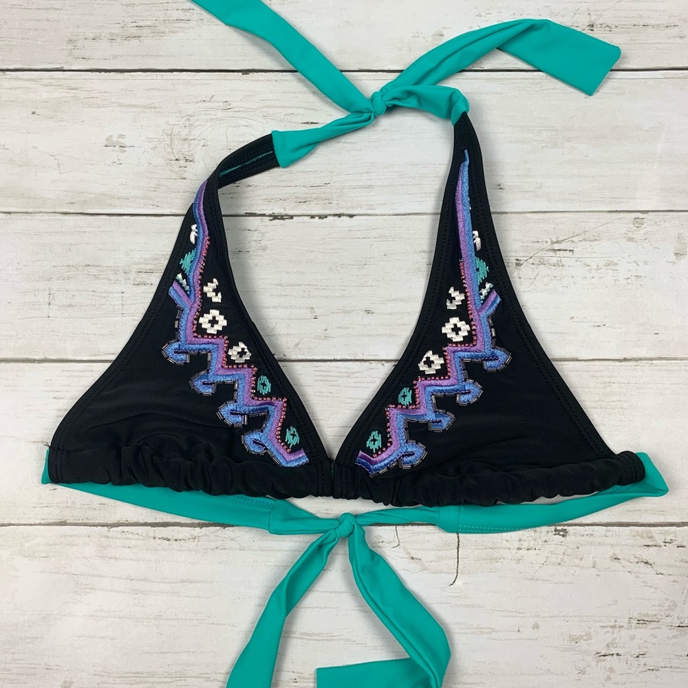 Mudd Embroidered Bead Triangle Bikini Swimsuit Top